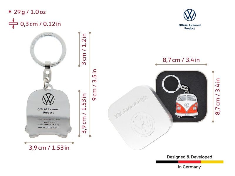 BRISA VW Collection - Volkswagen Enamel Metal Keyring Keychain Accessory Keyholder in T1 Bus Design (Front/Orange) - Image 3