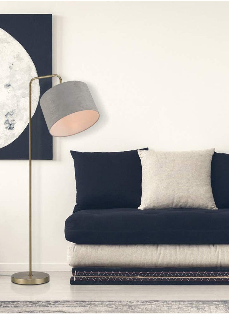 Momozone - Floor lamp with fabric lampshade gray home decoration reading lamp suitable for living room bedroom office - Image 1