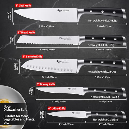 MAD SHARK Kitchen Knife Set 5 Piece,Chef Knife Set with Ergonomic Handle, Professional Ultra Sharp Kitchen Knives for High Carbon Stainless Steel Knives Set, Cooking Knives Sets with Gift Box - Image 4
