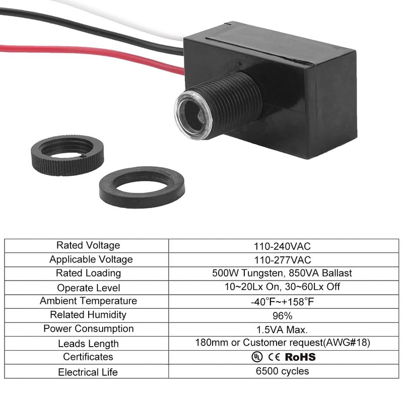 GBAYSA 8 Pack Outdoor Photocell Light Sensor,Dusk to Dawn Photo Control Sensor,Auto on Off Hard-Wired Post Eye Light Control,Photoelectric Switch Sensor for Lighting Fixtures - Image 4