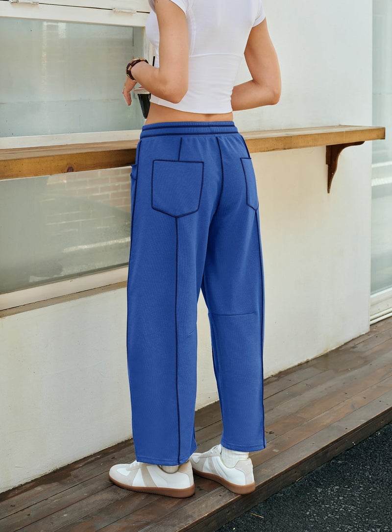 Yanekop Womens Baggy Wide Leg Pants Casual Fall Trousers Palazzo Pants Drawstring Waist Barrel Sweatpants with Pockets(Royal Blue,M) - Image 5
