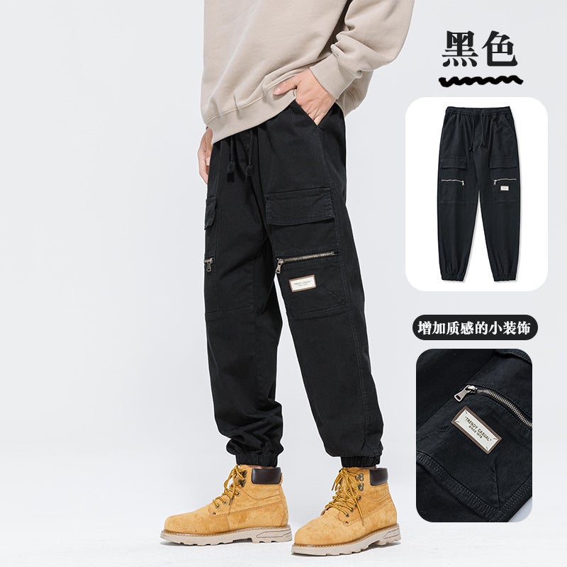 Plus Size Workwear Cropped Pants Men And Women 2024 Fashion Brand Japanese Loose Handsome Motorcycle Zipper Trousers Men - Image 2