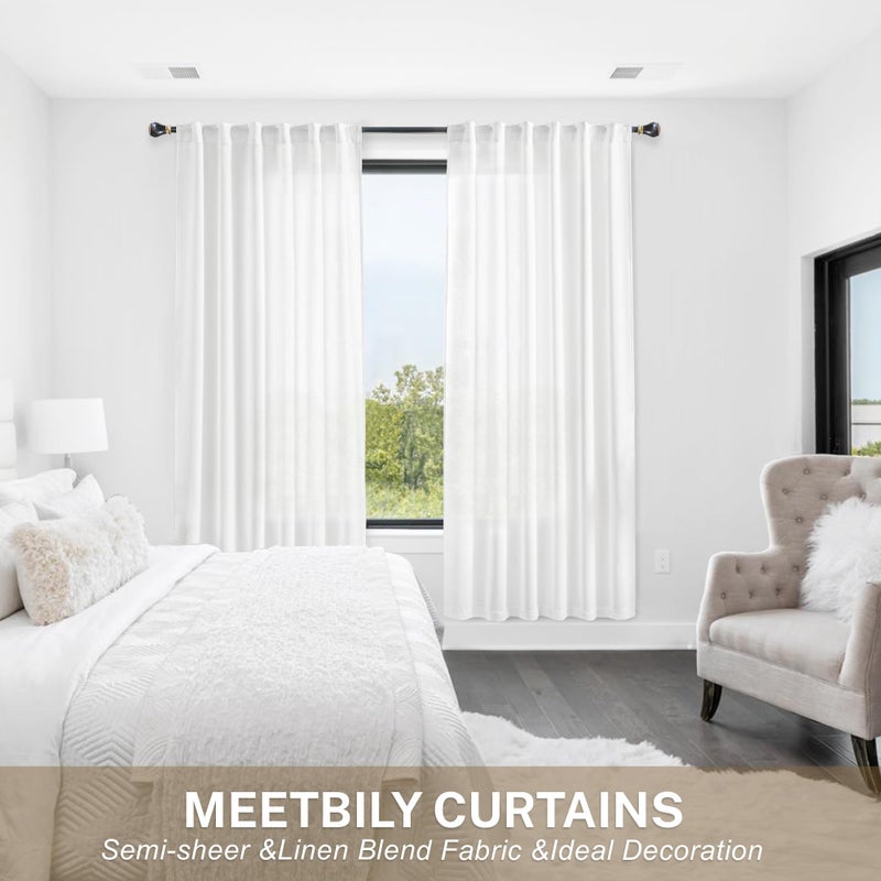 MEETBILY White Linen Curtains 63 Inch Length for Living Room 2 Panels Back Tab Pocket Modern Farmhouse Semi Sheer Light Filtering Curtain Drapes for Kitchen Dining Room Bathroom  50x63 Inches Long - Image 5