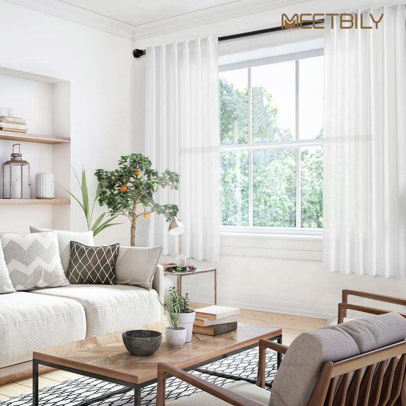 MEETBILY White Linen Curtains 63 Inch Length for Living Room 2 Panels Back Tab Pocket Modern Farmhouse Semi Sheer Light Filtering Curtain Drapes for Kitchen Dining Room Bathroom  50x63 Inches Long - Image 4