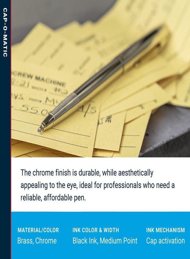 فيشر قلم فيشر الفضائي ذو الغطاء المعدني المطلي بالكروم، قلم حبر جاف، حبر أسود، مشبك جيب، علبة هدايا - Image 2