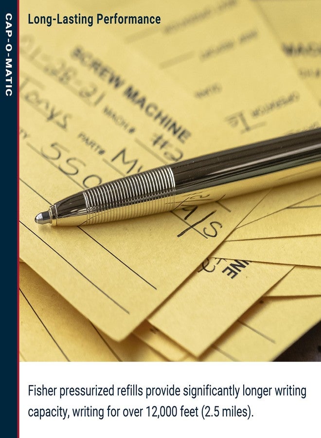 فيشر قلم فيشر الفضائي ذو الغطاء المعدني المطلي بالكروم، قلم حبر جاف، حبر أسود، مشبك جيب، علبة هدايا - Image 4