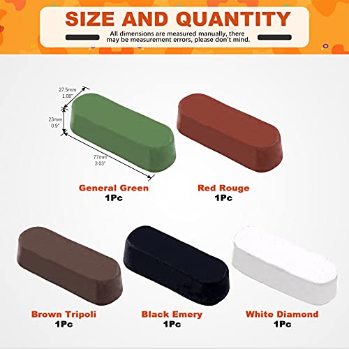 Tanstic 5Pcs Polishing Compound Kit, Buffing, Polishing and Cutting Compound Includes Black Emery, Brown Tripoli, White Diamond, Red Rouge, General Green - Image 2
