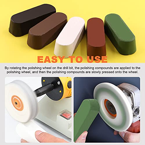 Tanstic 5Pcs Polishing Compound Kit, Buffing, Polishing and Cutting Compound Includes Black Emery, Brown Tripoli, White Diamond, Red Rouge, General Green - Image 5