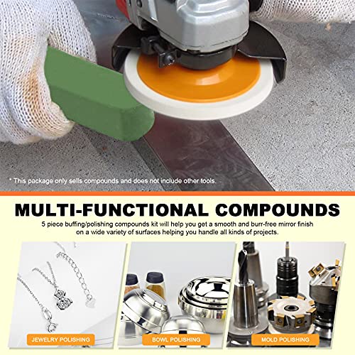 Tanstic 5Pcs Polishing Compound Kit, Buffing, Polishing and Cutting Compound Includes Black Emery, Brown Tripoli, White Diamond, Red Rouge, General Green - Image 3