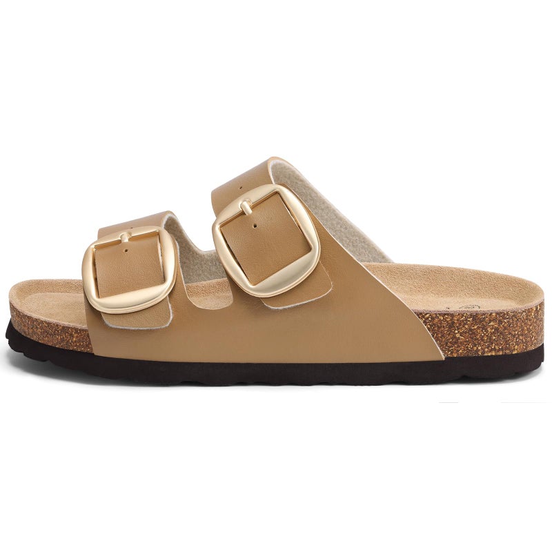 KIDMI Women's Cork Footbed Slide Sandals Comfortable Arch Support Outdoor Sandal with Big Adjustable Buckle for Summer Camel Brown Size 8-8.5 (39) - Image 5
