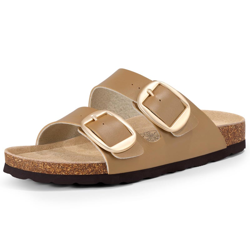 KIDMI Women's Cork Footbed Slide Sandals Comfortable Arch Support Outdoor Sandal with Big Adjustable Buckle for Summer Camel Brown Size 8-8.5 (39) - Image 4