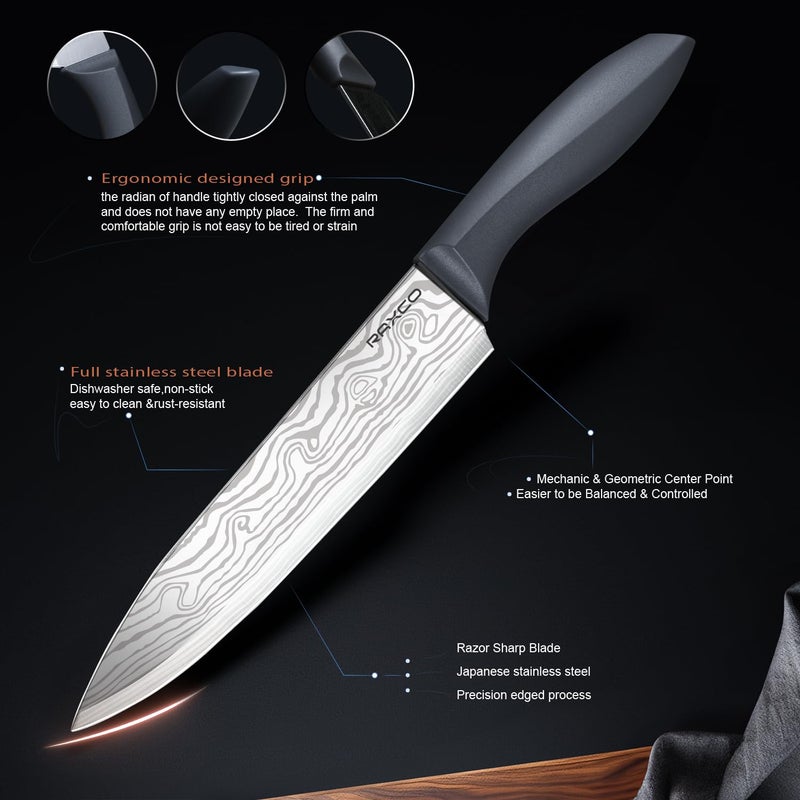 RAXCO 10-Piece Kitchen Knife Set | Stainless Steel Holder | Compact Design - Gray - Image 4