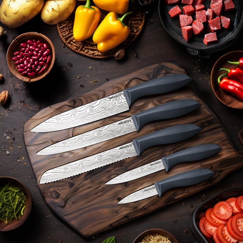 RAXCO 10-Piece Kitchen Knife Set | Stainless Steel Holder | Compact Design - Gray - Image 3