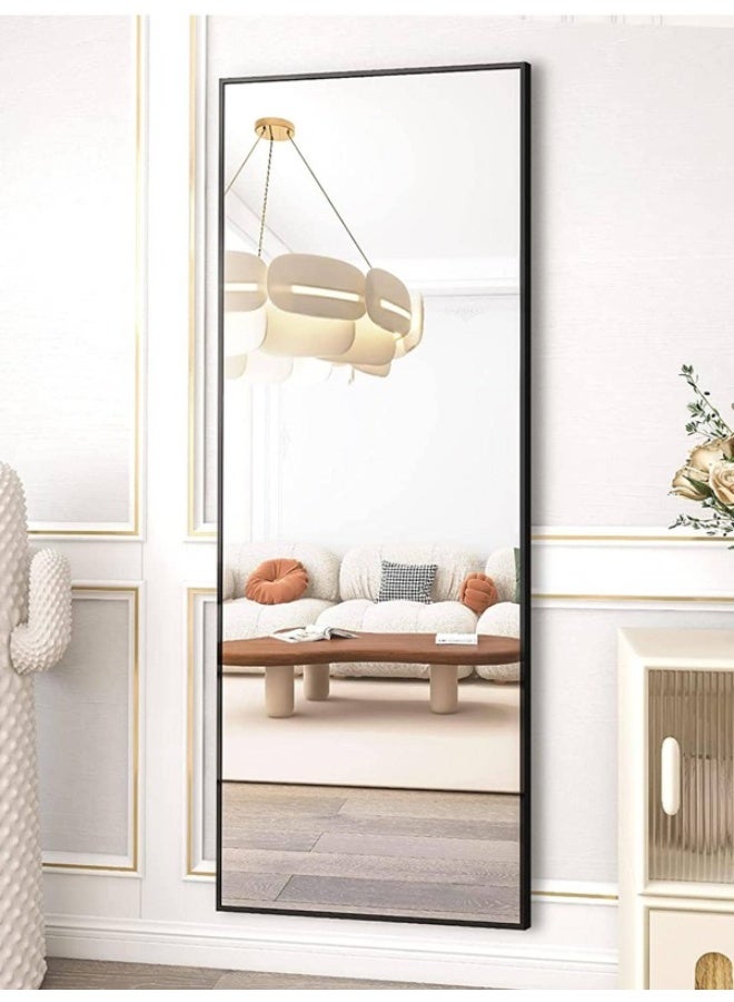 NAMA Anti Shock Breakable frame Full length Mirror 170cm x60cm with metal stand and can be hanged on the wall Premium  Standing Mirror, Large Wall Mirror, Full Length Mirror with 1.6 cm Thick Aluminium Frame and Fixed Back Panel, Decorative Mirror for Living Room, Sleep, Dressing(black) - Image 1