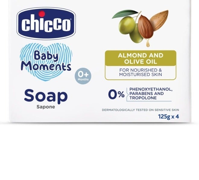 Chicco Baby Moments Soap 125g ( pack of 4) For Nourished & Moisturised Skin With Natural Care of Almond & Olive Oil - Image 1