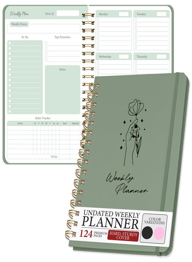 Only Zest Undated Weekly Planner, Aesthetic Weekly To Do List Notebook with Goal and Habit Tracker Organizer, Compact, Soft Touch Hardcover - Stylish Journal for School, Office Green - Image 1