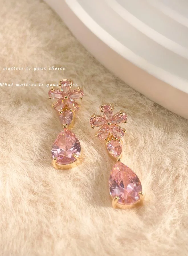 Take Two  Pink Crystal Flower Dangle Earrings for Women | Best Price UAE