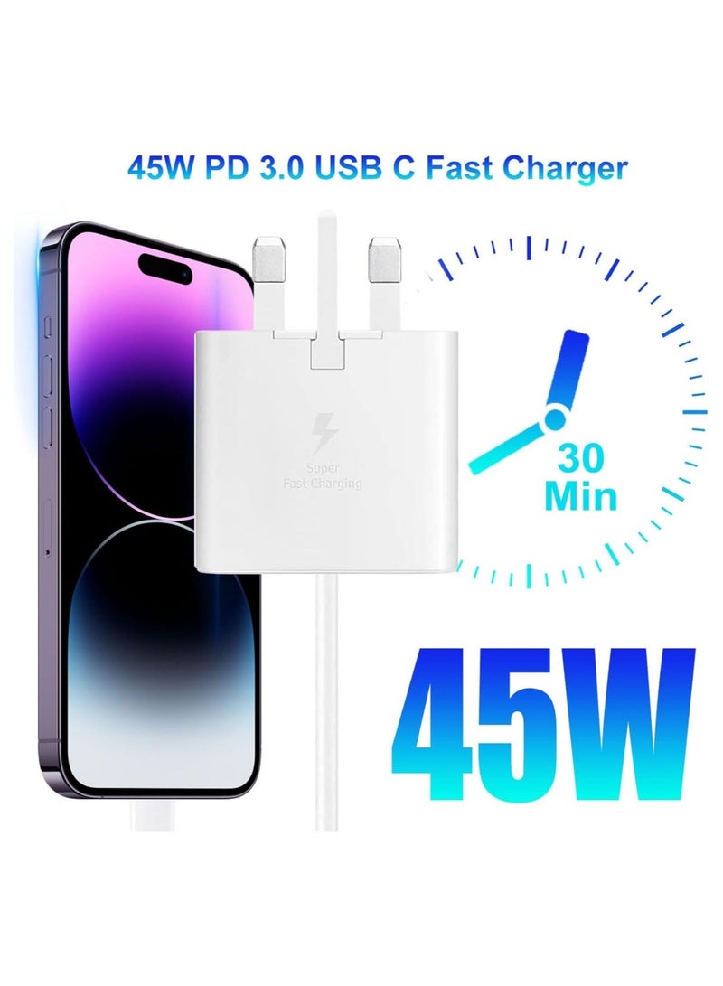 MUNTAQI For Samsung 45w Fast Charger Type C Samsung Super Fast Charger 45W with 5FT USB-C Cable*2pcs, Android Charger for Samsung Galaxy S23 Ultra/S23/S23+/S22/S22 Ultra/S22+/Note 10/20/S20 (white-2pcs Cable) - Image 2