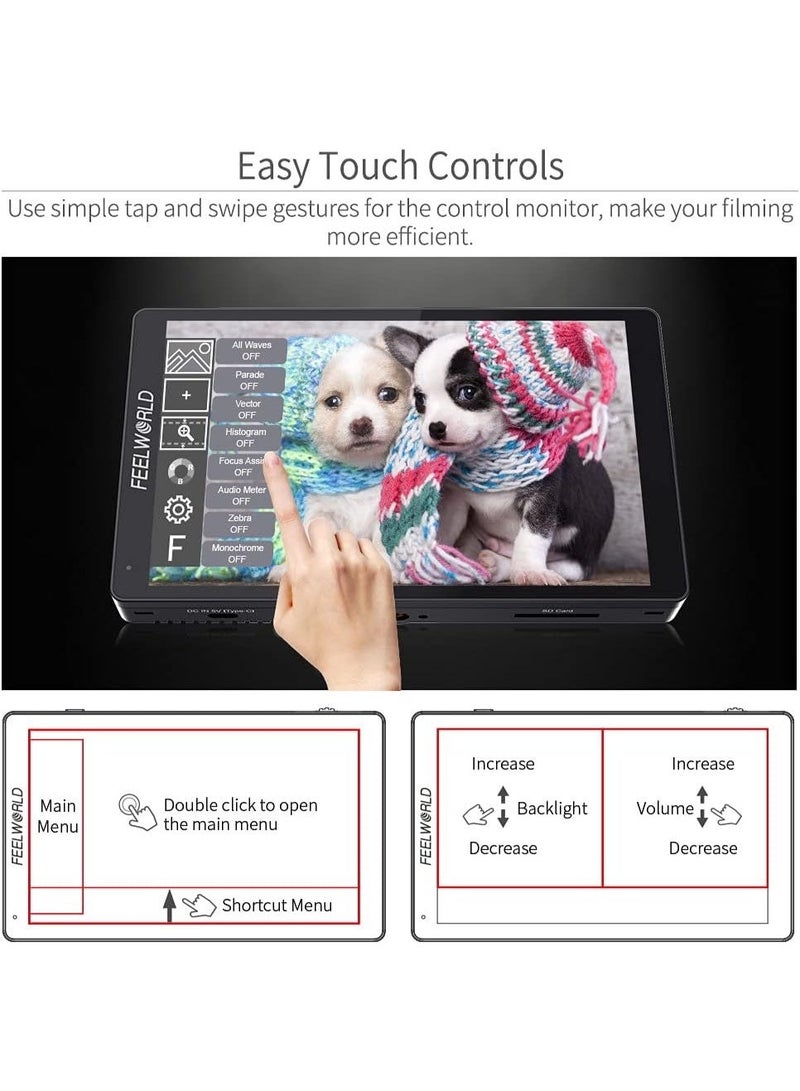 فيل وورلد شاشة فيلد FEELWORLD F7 PRO بحجم 7 بوصة تعمل باللمس لمراقبة كاميرات DSLR مع 3D LUT وHDR وWaveform ومدخل ومخرج HDMI بدقة 4K مع طقم طاقة F970 - Image 2