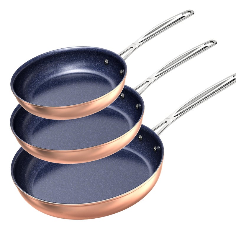 Nuwave 3-Piece Fry Pan Set, 8â€, 10â€, 12â€ Forged Lightweight, G10 Healthy Duralon Blue Ceramic Ultra Non-Stick, Induction-Ready & Works on All Cooktops, Ergonomic Stay-Cool Handles - Image 1