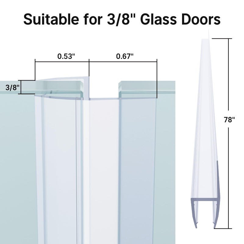 AmazerBath Shower Door Side Seal Strip (Set of 2), Frameless Glass Shower Door Seal Strip - Suitable for 3/8 Inch Glass, 78 inch - Image 2