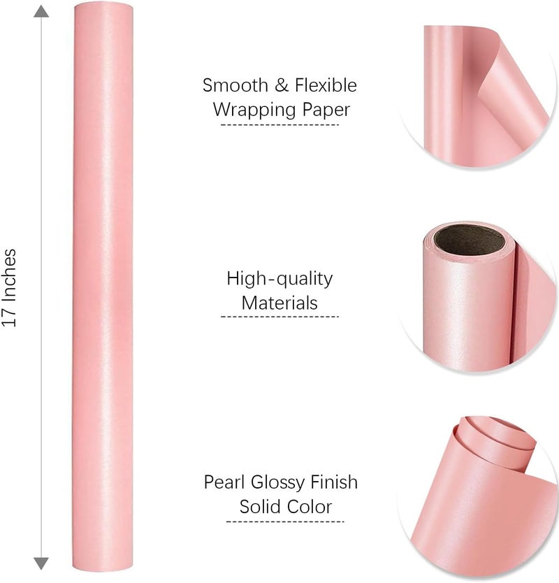 WRAPAHOLIC Baby Shower Wedding Wrapping Paper Roll, Pink Solid Color Gift Wrapping Paper - Perfect for Birthday,Bridal,Valentine's Day - 17in x 32.8ft Roll, 46 Sq. Ft - Image 3