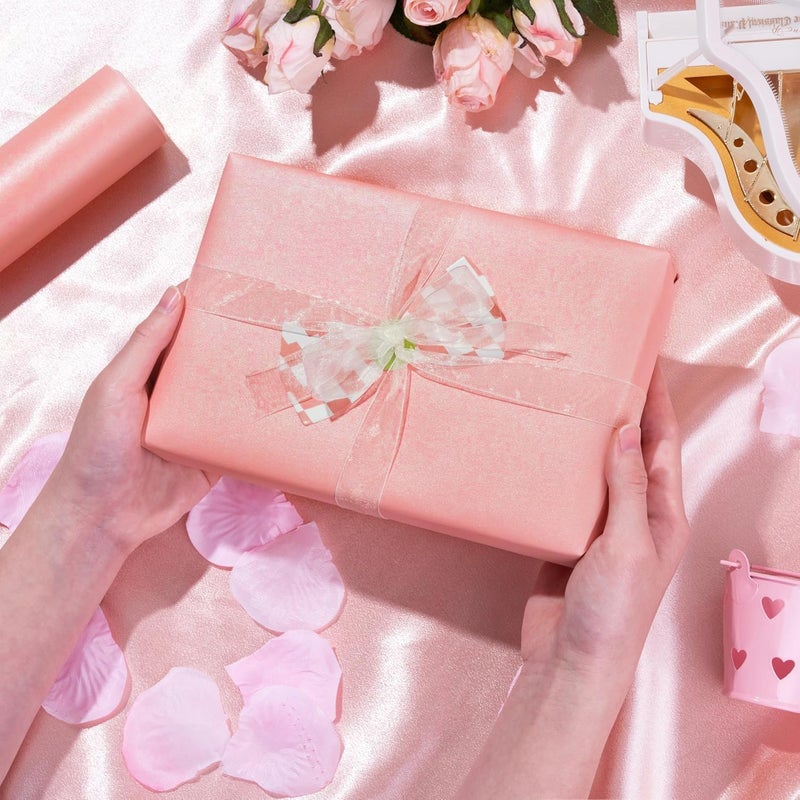 WRAPAHOLIC Baby Shower Wedding Wrapping Paper Roll, Pink Solid Color Gift Wrapping Paper - Perfect for Birthday,Bridal,Valentine's Day - 17in x 32.8ft Roll, 46 Sq. Ft - Image 4