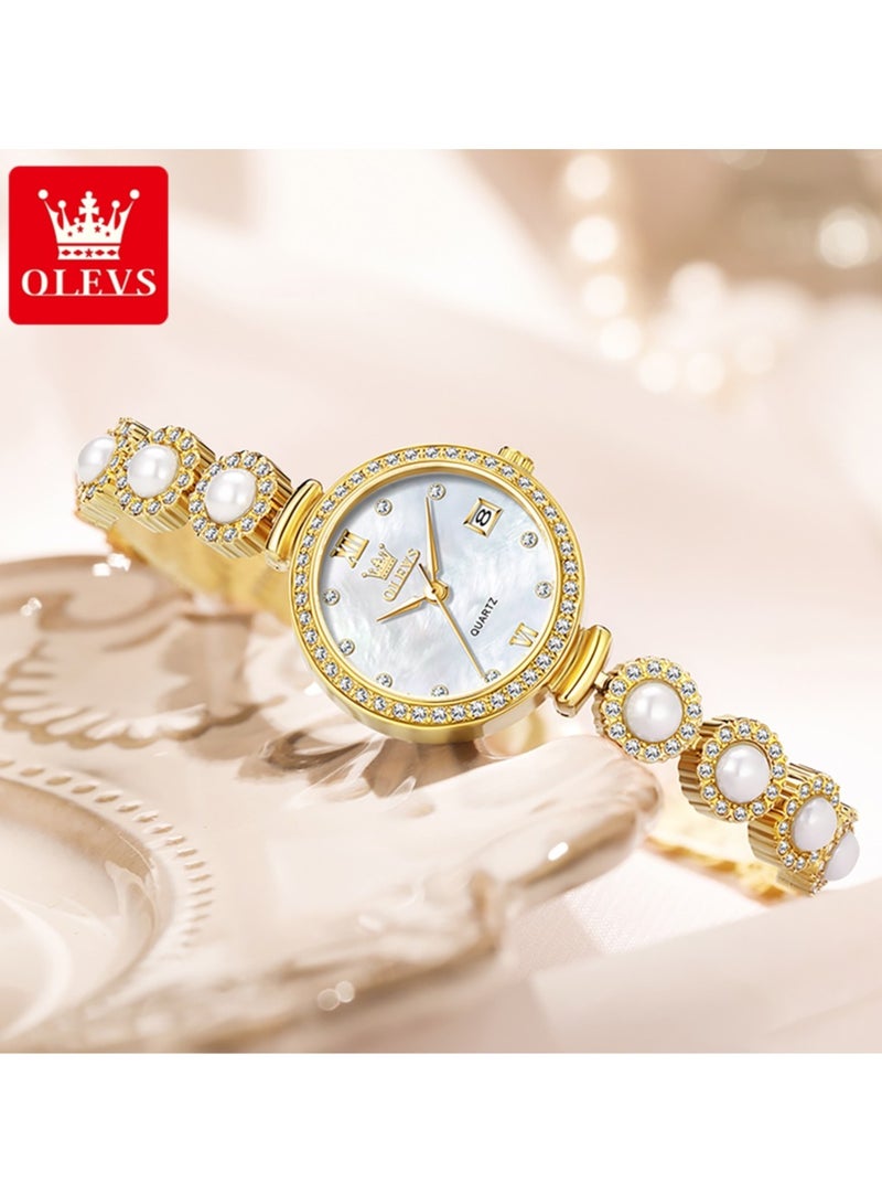أوليفز ساعة يد نسائية أنيقة وفاخرة بسوار من الفولاذ المقاوم للصدأ واللؤلؤ تصميم مقاوم للماء زجاج عالي الصلابة ساعة سوار عصرية - Image 1