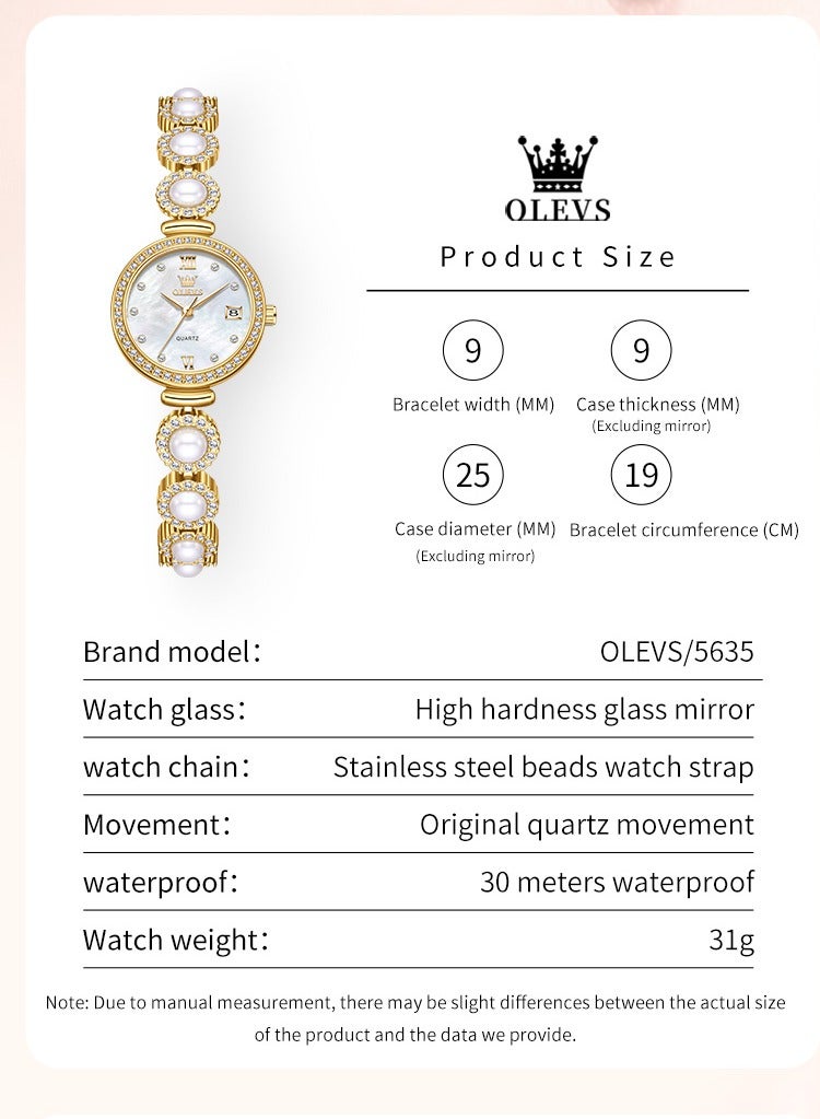 أوليفز ساعة يد نسائية أنيقة وفاخرة بسوار من الفولاذ المقاوم للصدأ واللؤلؤ تصميم مقاوم للماء زجاج عالي الصلابة ساعة سوار عصرية - Image 4