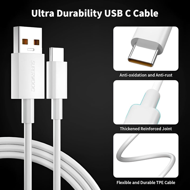 XYKOS محول USB A فائق السرعة Xykos 80W Supervooc/Superdart مع كابل بطول 1 متر لجهاز Narzo 70 Turbo/13/13 Pro Plus/12 Pro+/12Pro/10 Pro+/9 Pro/8/7/Narzo 60 Pro/50 Pro/30/20/C25/Xt/Xt 730G/ دعم 65 واط، أبيض - Image 4