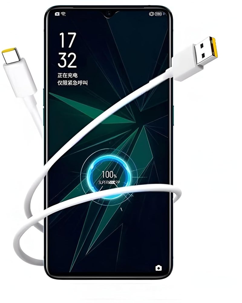 XYKOS محول USB A فائق السرعة Xykos 80W Supervooc/Superdart مع كابل بطول 1 متر لجهاز Narzo 70 Turbo/13/13 Pro Plus/12 Pro+/12Pro/10 Pro+/9 Pro/8/7/Narzo 60 Pro/50 Pro/30/20/C25/Xt/Xt 730G/ دعم 65 واط، أبيض - Image 5