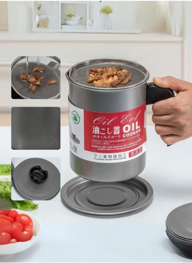 Happy Home - Oil Container Stainless Steel Oil Strainer Pot Container Jug Storage Can With Filter Cooking Oil Pot For Kitchen Household Tools 1.7L - Image 1