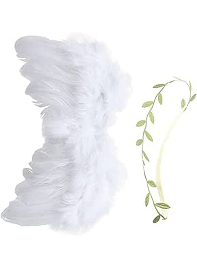 White Angel Wings Headband And Leaf Photo Props For Newborn Photography - Image 1