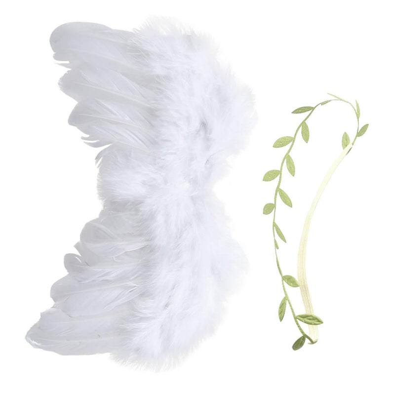 White Angel Wings Headband And Leaf Photo Props For Newborn Photography - Image 2