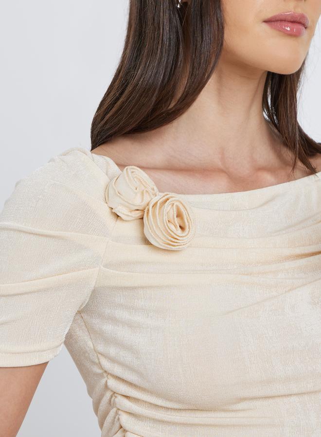 Styli Flower Corsage Mesh Short Sleeve Top - Image 4