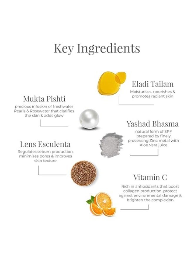 Forest Essentials Eladi Day Cream with SPF 30 | Ayurvedic Face Cream for Normal to Acne Prone Skin | Vitamin C, Niacinamide & Zinc Bhasma | Unique Formula with Fresh-Water Pearl Paste | Clears Blemishes - Image 3