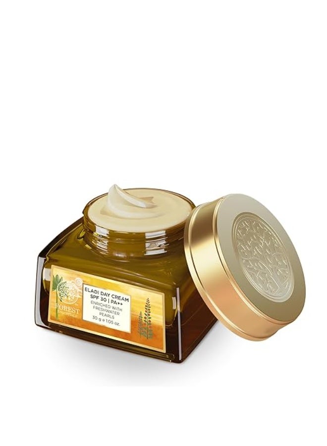 Forest Essentials Eladi Day Cream with SPF 30 | Ayurvedic Face Cream for Normal to Acne Prone Skin | Vitamin C, Niacinamide & Zinc Bhasma | Unique Formula with Fresh-Water Pearl Paste | Clears Blemishes - Image 2