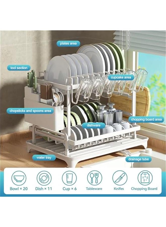 HOOKOR Dish Drying Rack 2 Tier Dish Rack drying rack kitchen Large Double Stainless Steel Dish Rack Foldable Rustproof Dish Rack Dish Drainer (White) - Image 4