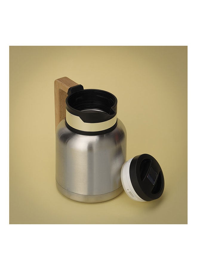 Royalford - Royalford Stainless Steel Vacuum Jug with Wooden Handle, 1L | RF10169 | Thermal Insulated Airpot | Keep Drinks Hot & Cold up to Hours | Portable & Leak Proof Thermal Flask - Image 1
