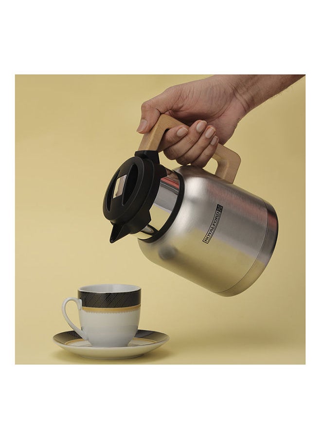 Royalford - Royalford Stainless Steel Vacuum Jug with Wooden Handle, 1L | RF10169 | Thermal Insulated Airpot | Keep Drinks Hot & Cold up to Hours | Portable & Leak Proof Thermal Flask - Image 1