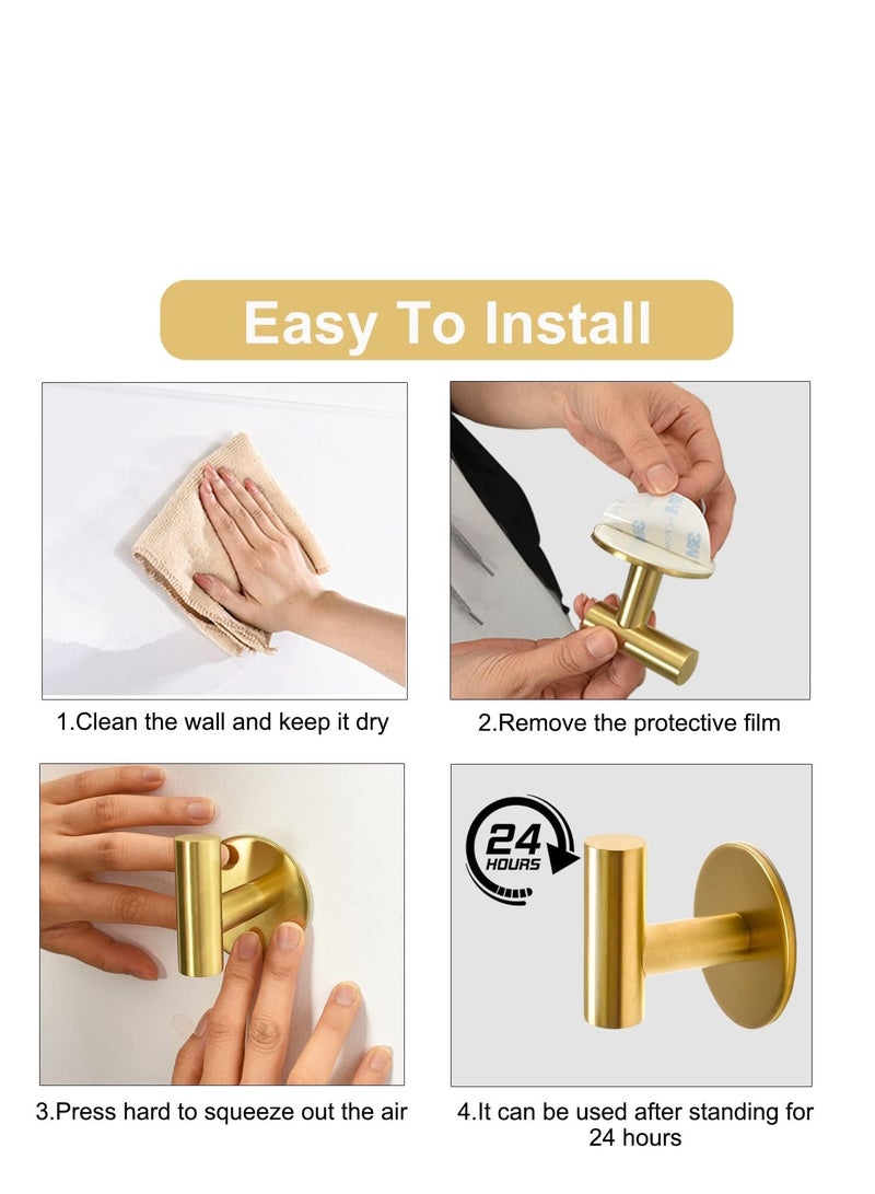 TRASSLE 4 Pack Adhesive Hooks Brushed SUS304 Stainless Steel Towel Hooks Heavy Duty Waterproof Wall Hooks Self Adhesive Coat Robe Towel Hooks for Bathrooms Kitchen Hotel  - Image 3
