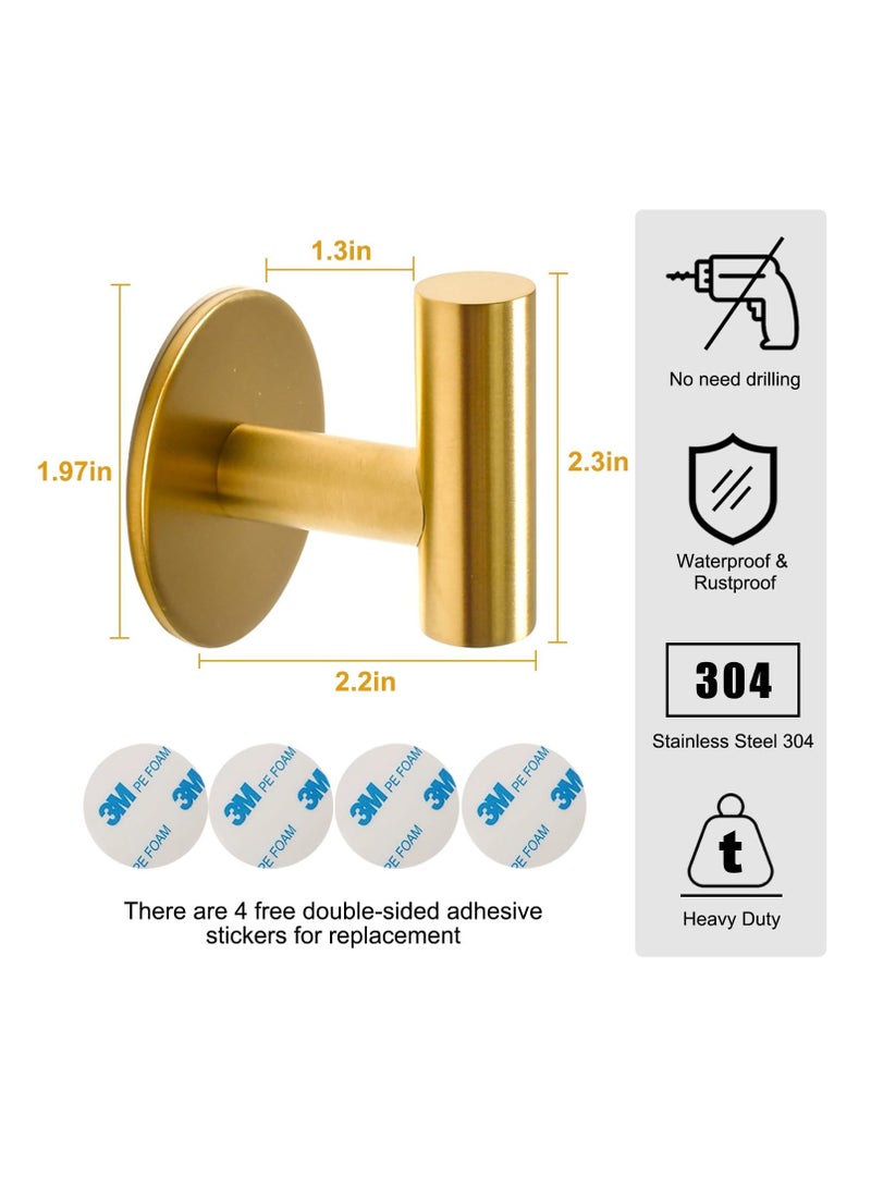 TRASSLE 4 Pack Adhesive Hooks Brushed SUS304 Stainless Steel Towel Hooks Heavy Duty Waterproof Wall Hooks Self Adhesive Coat Robe Towel Hooks for Bathrooms Kitchen Hotel  - Image 2