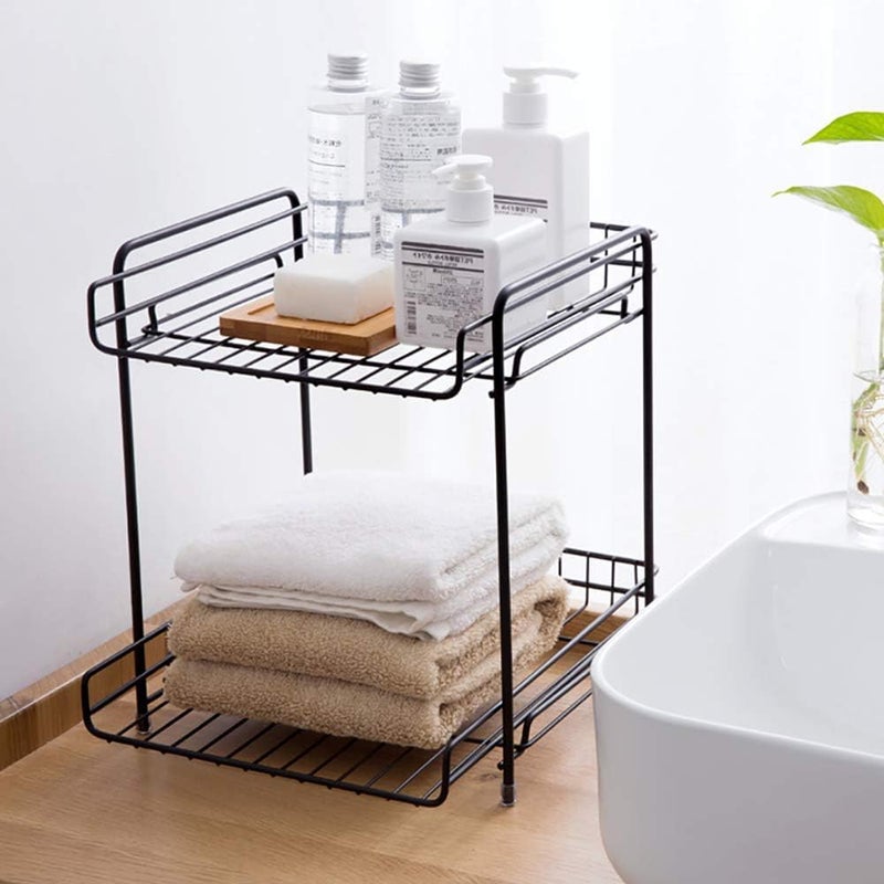 GLOCY 2 Tier MultiFunctional Countertop Cabinet Organizer HomeKitchen Storage and Office DrawerUnder Sink Cabinet Basket Organizer Black - Image 3