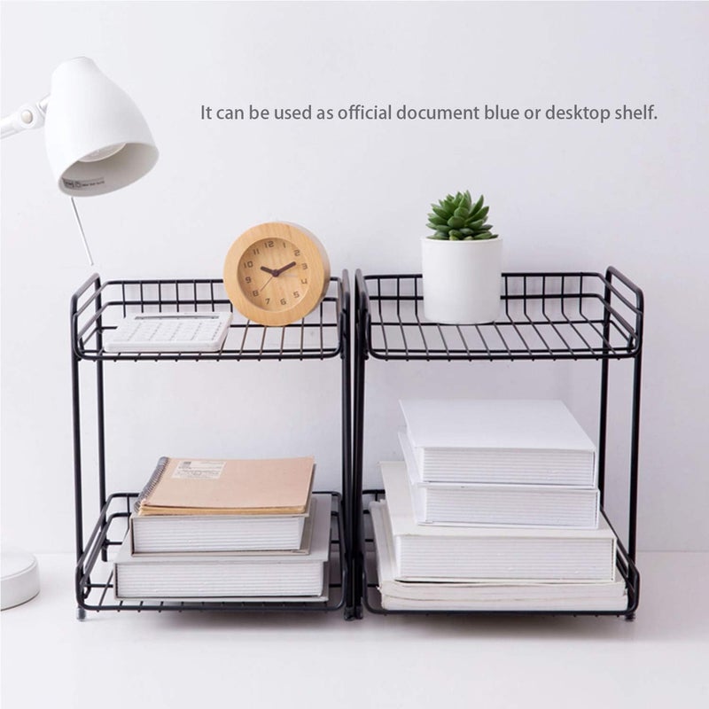 GLOCY 2 Tier MultiFunctional Countertop Cabinet Organizer HomeKitchen Storage and Office DrawerUnder Sink Cabinet Basket Organizer Black - Image 5
