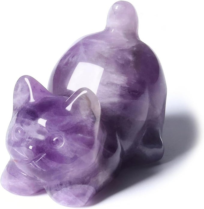 AMETHYST CRYSTAL CAT GIFTS FOR WOMEN CAT LOVERSAMETHYST CAT FIGURINES ORNAMENT PURPLE CUTE LUCKY CAT STATUE CAT THEMED GIFTS FOR HOME OFFICE DESK DECOR BIRTHDAY CHRISTMAS