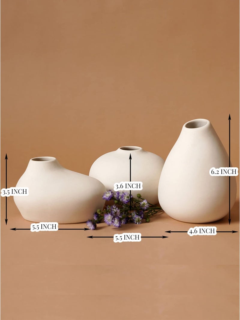 PUREZENTO Shimizu Ceramic Flower Vase | White - Set of 3 | Elegant Neutral White Vases for Modern Homes, Office & Shelf Decor | Decorative Miniature Showpiece & Centerpiece Vases - Image 2
