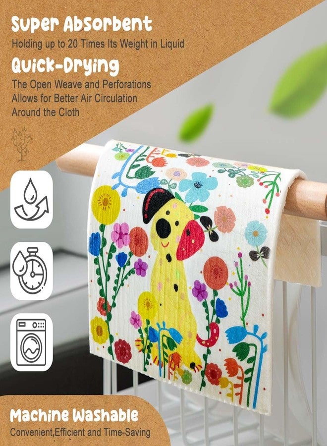 CONLI 6 Pack Swedish Dishcloth Reusable Dish Cleaning Towels Super Absorbent Fast Drying Cloths for Kitchen Cleaning - 6 Assortment Designs (H-Flower CAT Dog) - Image 3