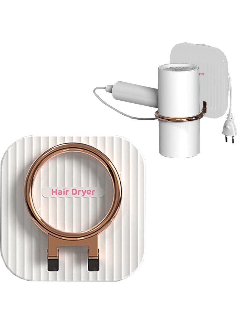 Wall Mounted Hair Dryer Holder with Adhesive Hook, Foldable Blow Dryer Rack for Bathroom Storage, Space-Saving Hair Dryer Hanger (White) - Image 1