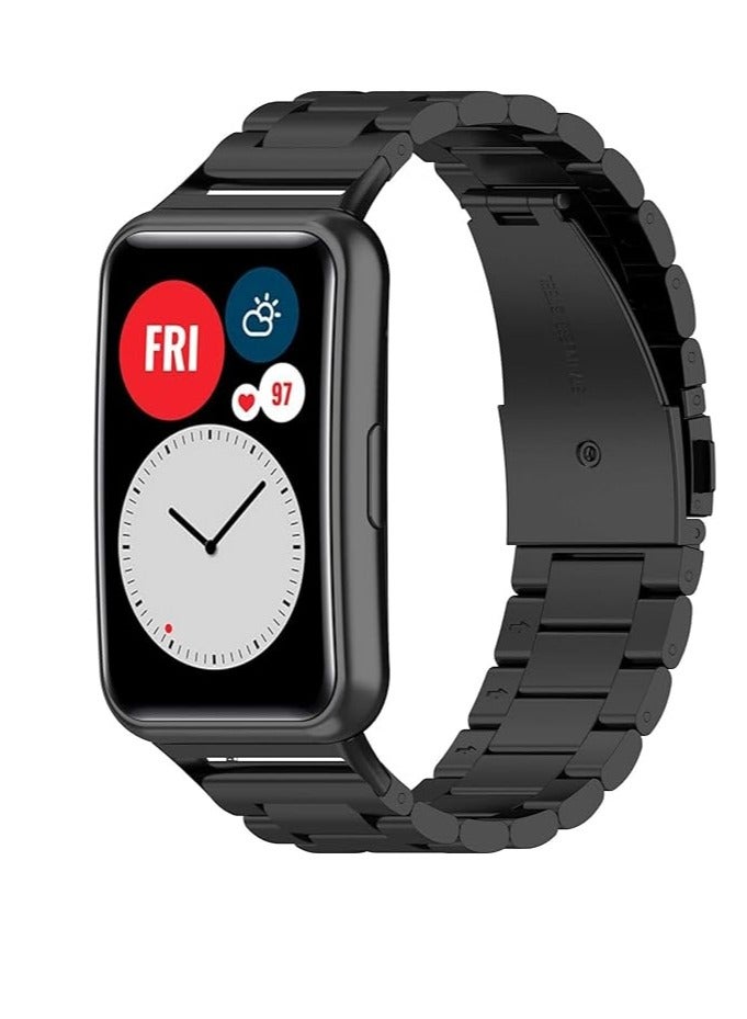 Watch Strap Compatible for HUAWEI Watch Fit, Replacement Metal Smart Watch Strap Quick Release Stainless Steel Watch Band Wristband Compatible for HUAWEI Watch Fit (Black) - Image 1