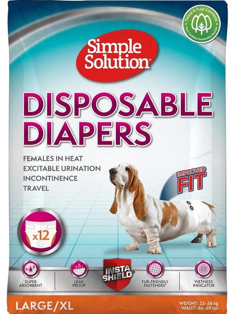 سيمبل سوليوشن حل بسيط حفاضات القابل للتصرف للكلاب الإناث سوبر ماصة مانعة للتسرب تناسب كبير (حزمة من 12)
